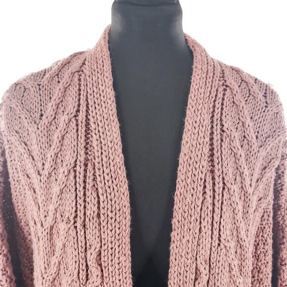 Topshop Women’s Chunky Cable Knit Long Open Front Cardigan Pink Rose Size 8 - Picture 10 of 16